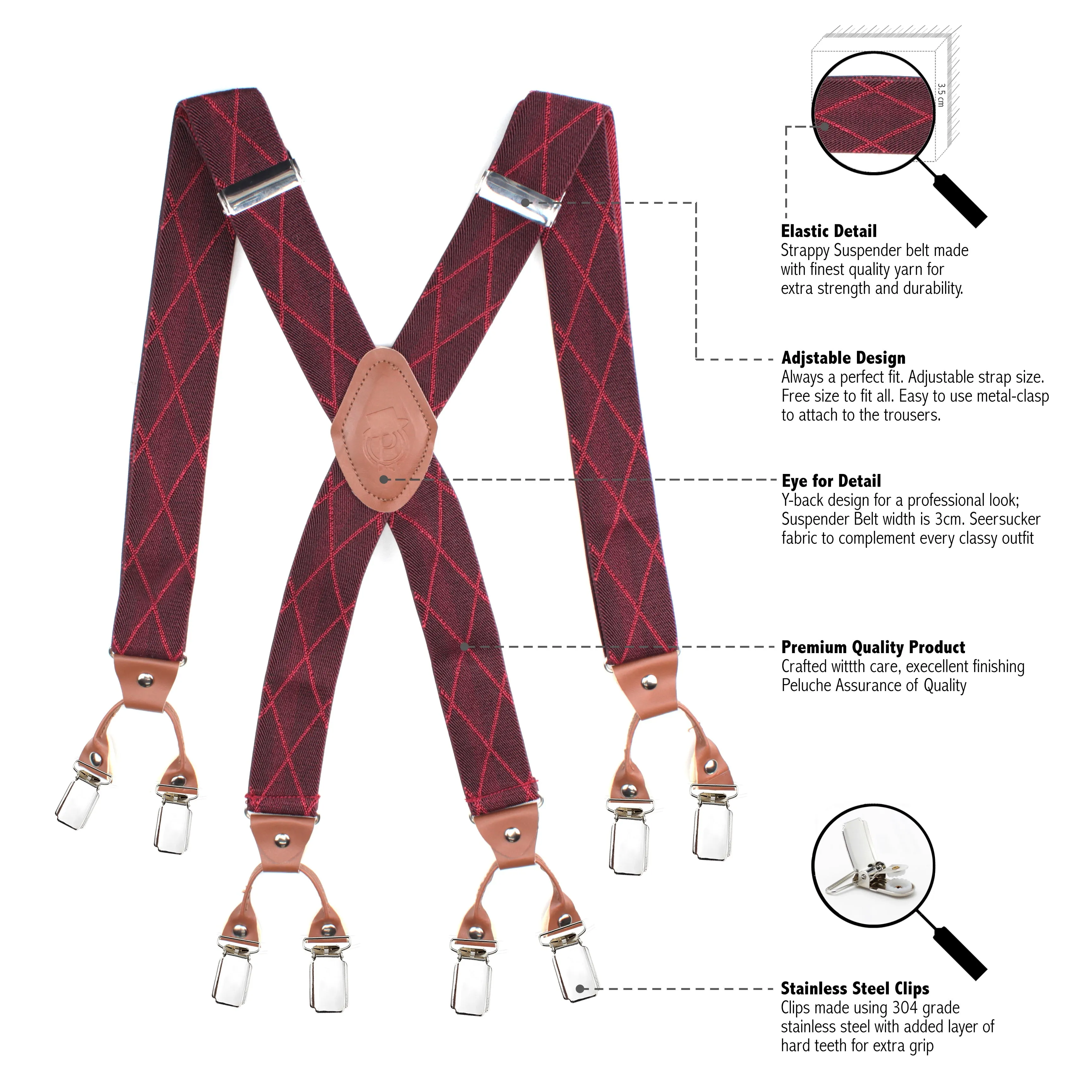 Peluche Striped Crossroad Maroon 8 Clips Suspender