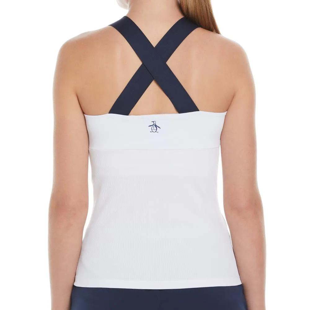 Penguin Women's Rib Criss-Cross Tank - Bright White/Navy