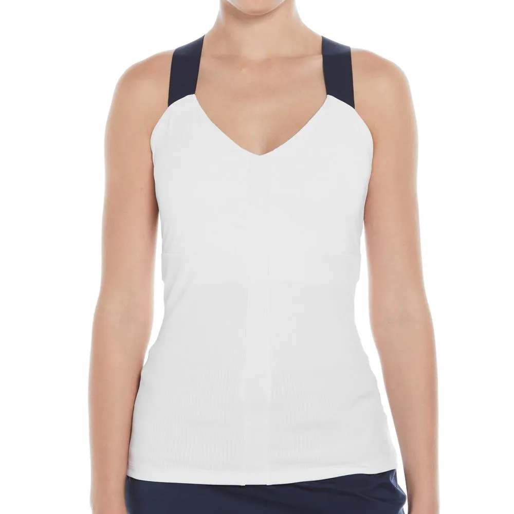 Penguin Women's Rib Criss-Cross Tank - Bright White/Navy