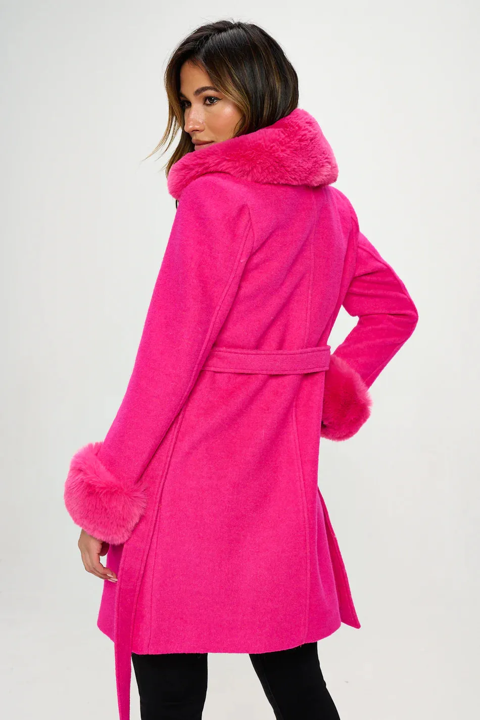 Philippa Vegan Wool Coat with Faux Fur Collar