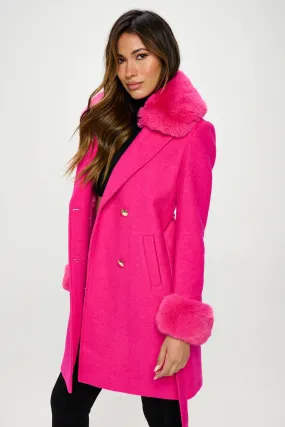 Philippa Vegan Wool Coat with Faux Fur Collar