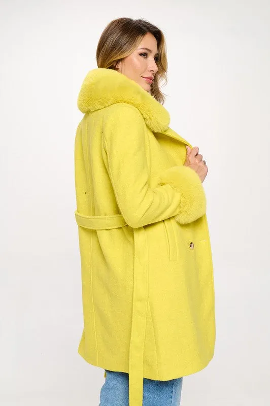 Philippa Vegan Wool Coat with Faux Fur Collar