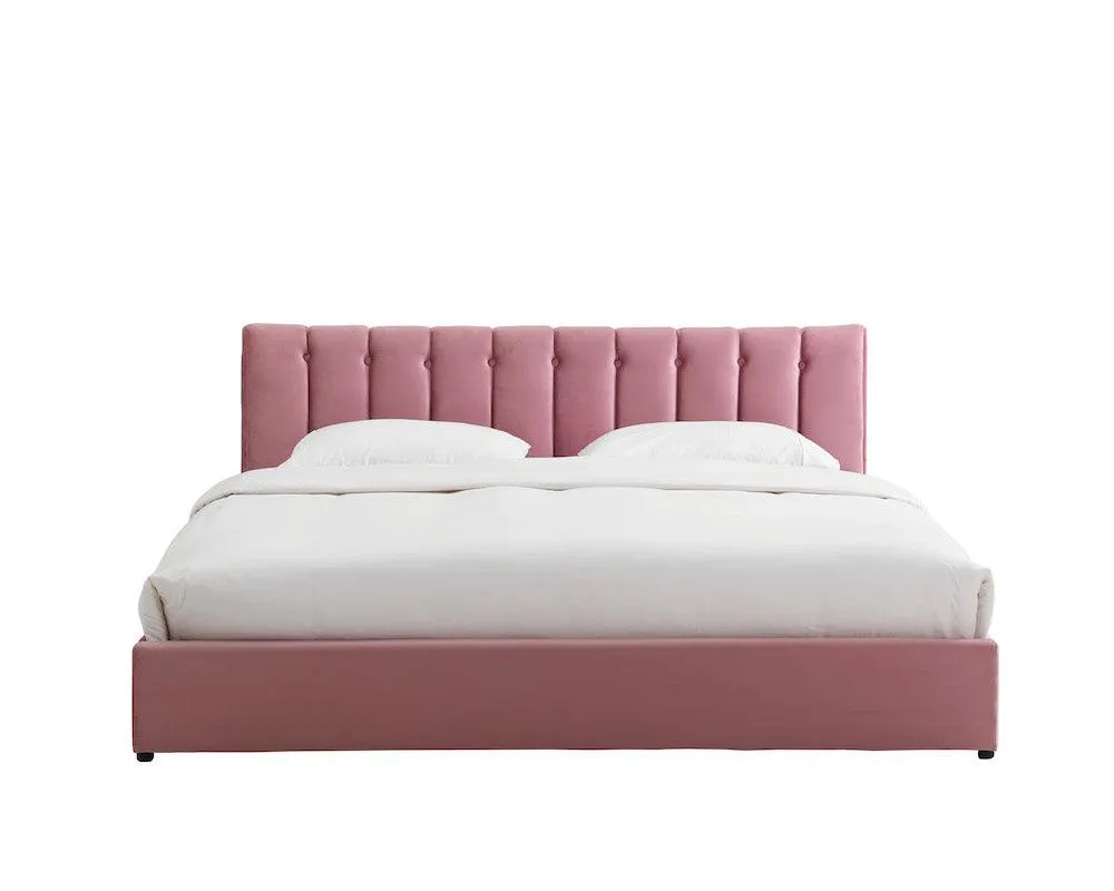 Pink Velvet Plush Ottoman Storage Bed Frame - Double or Super King