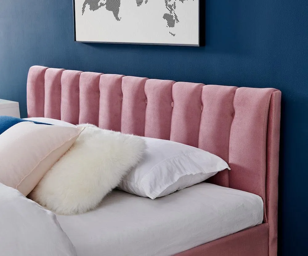 Pink Velvet Plush Ottoman Storage Bed Frame - Double or Super King