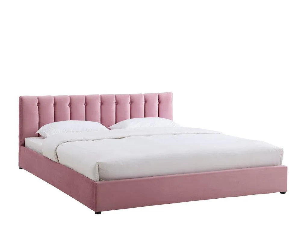 Pink Velvet Plush Ottoman Storage Bed Frame - Double or Super King