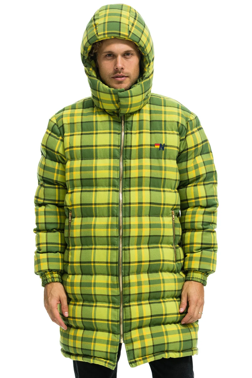 PLAID UNISEX LONG TREKKER JACKET - AVOCADO PLAID