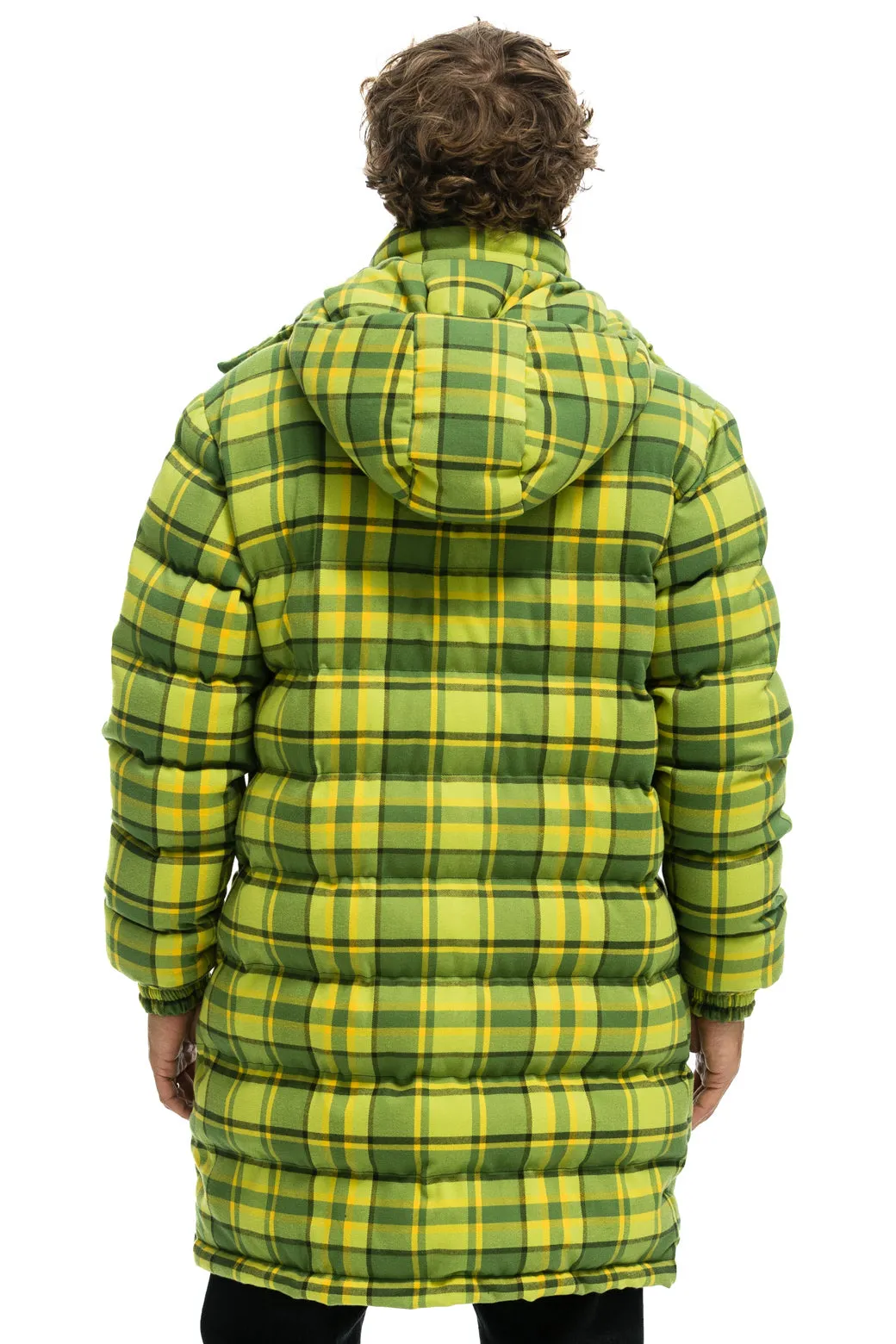 PLAID UNISEX LONG TREKKER JACKET - AVOCADO PLAID