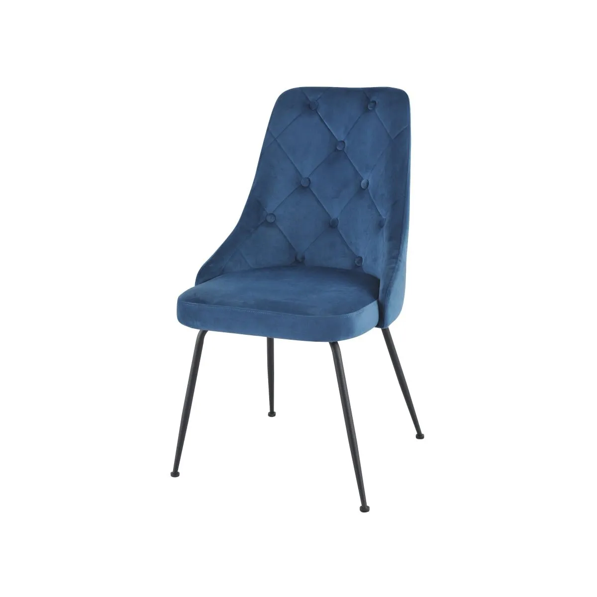 Plumeria Blue Velvet Chair with Black Legs - Set of 2