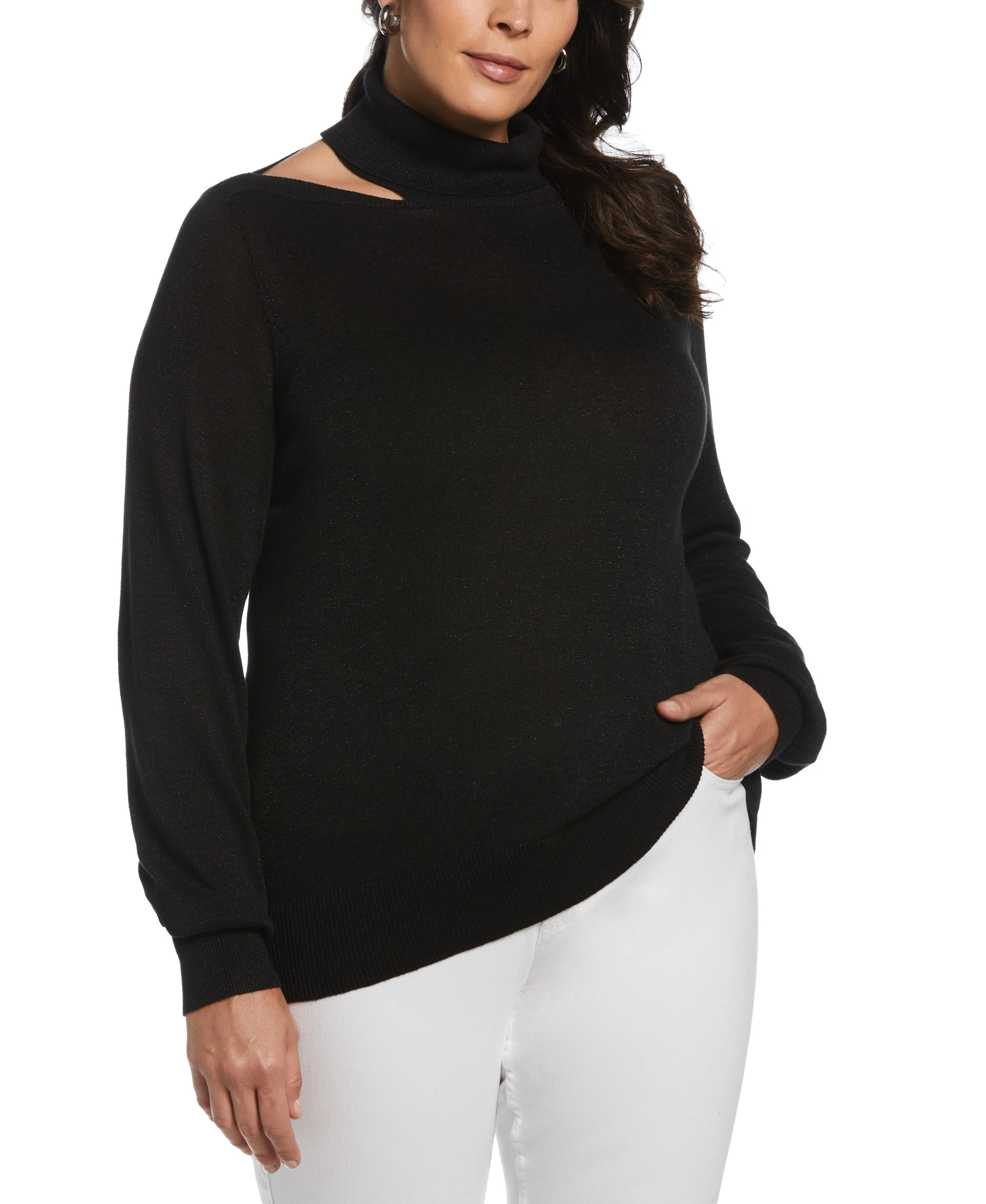 Plus Size Rib Trim Cut Out Sweater