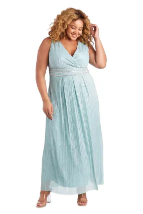 Plus size Sleeveless Crinkle Rhinestone Waist Gown- Evening Gown