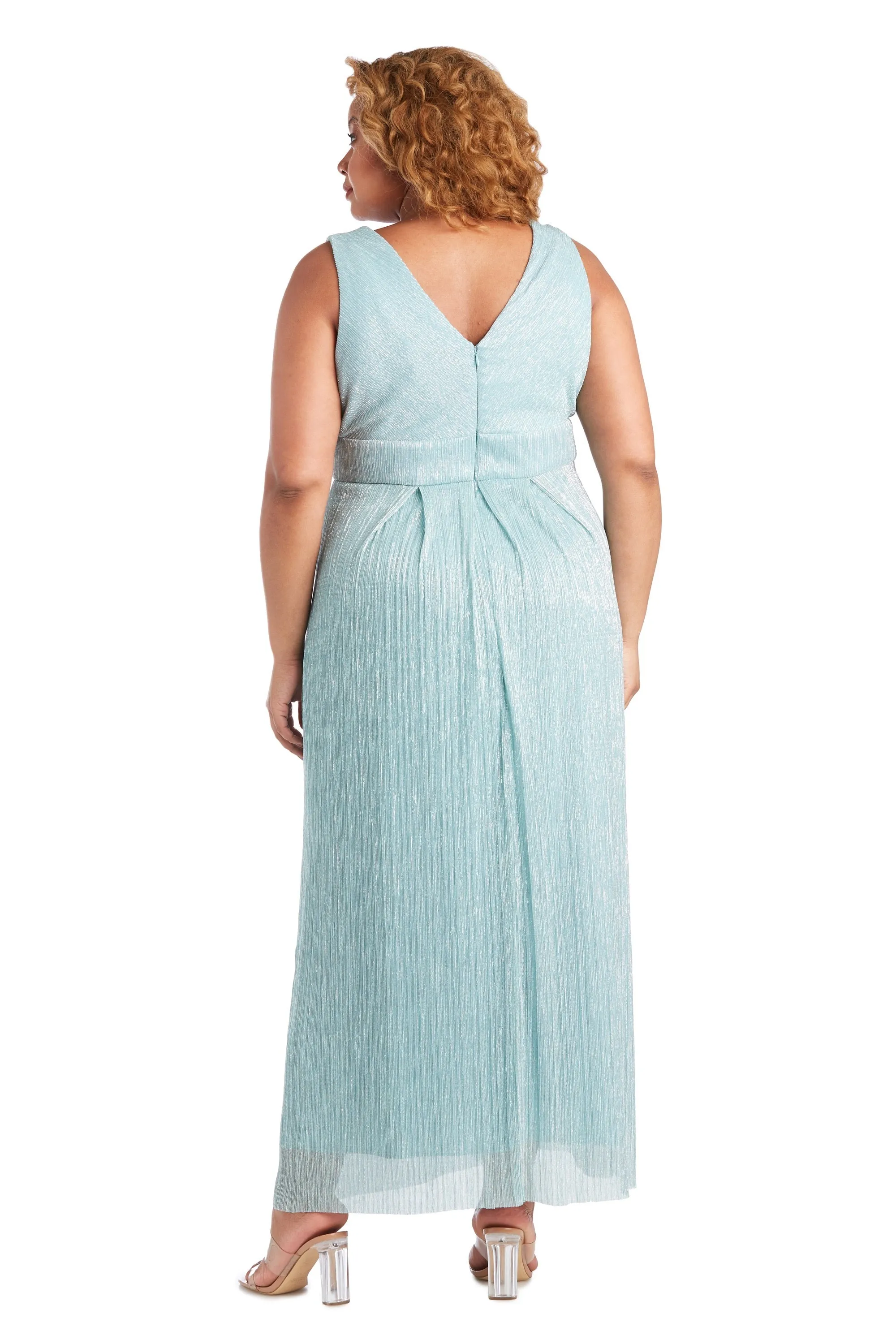 Plus size Sleeveless Crinkle Rhinestone Waist Gown- Evening Gown