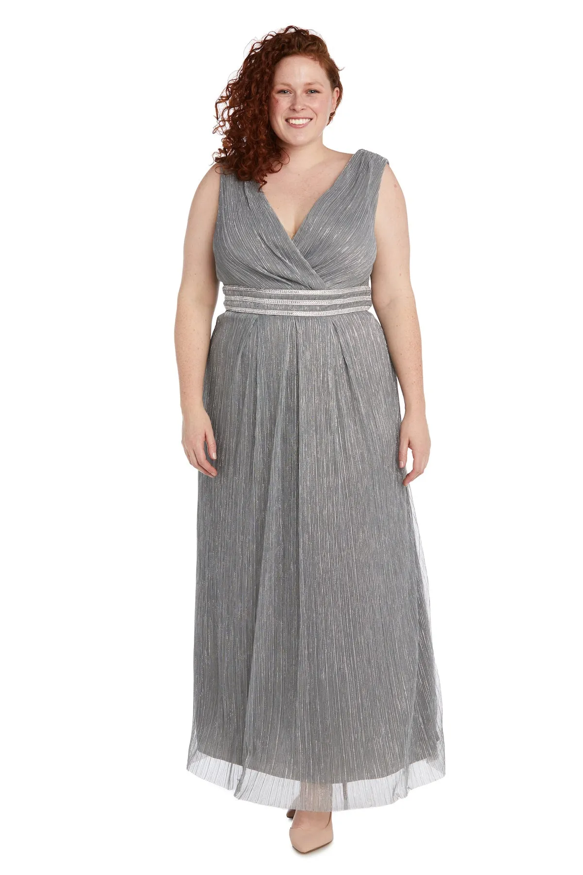 Plus size Sleeveless Crinkle Rhinestone Waist Gown- Evening Gown