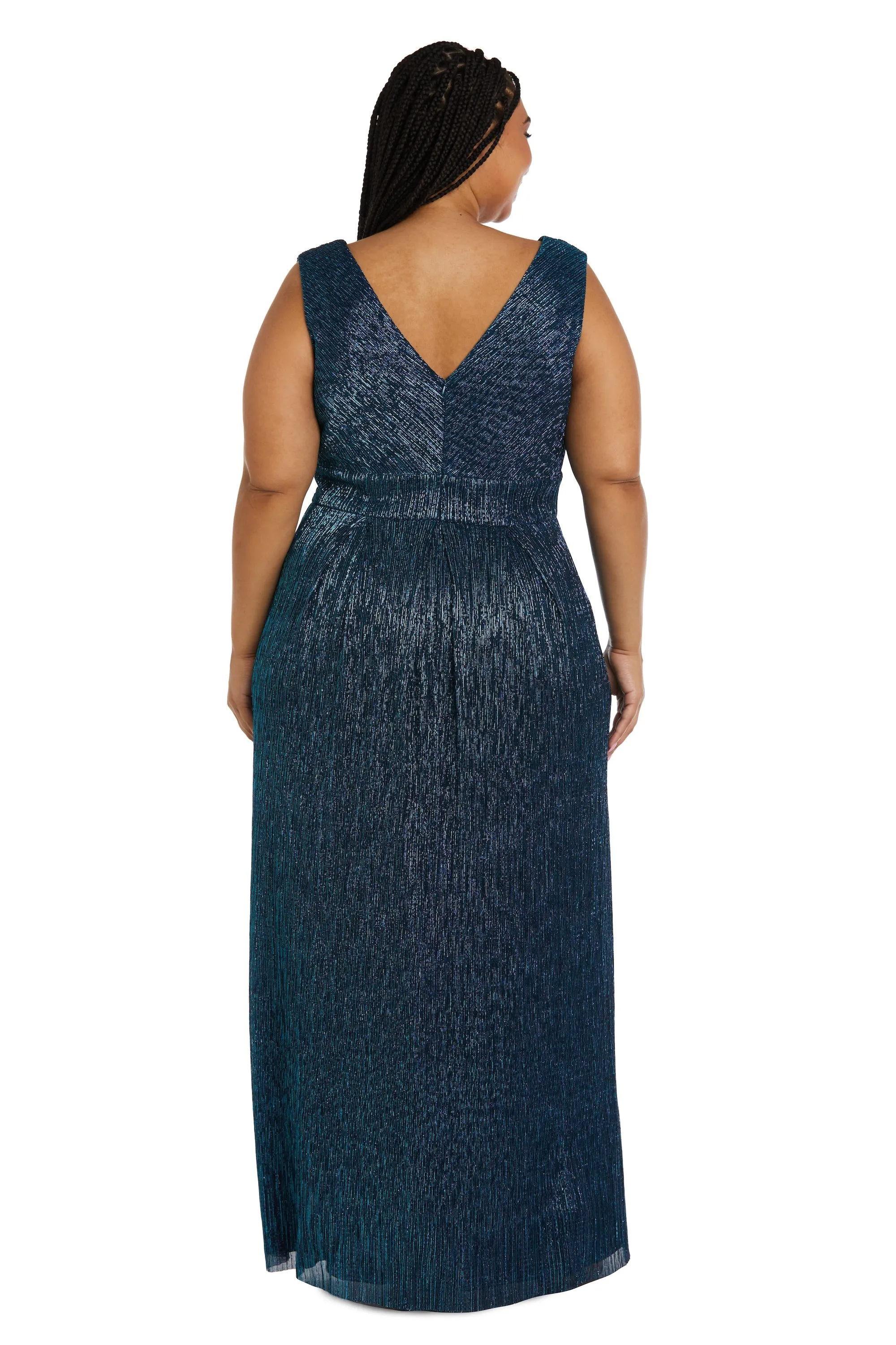 Plus size Sleeveless Crinkle Rhinestone Waist Gown- Evening Gown