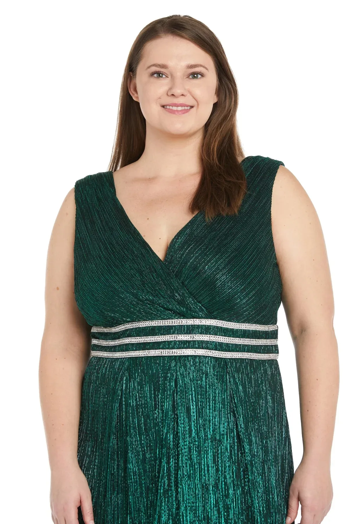 Plus size Sleeveless Crinkle Rhinestone Waist Gown- Evening Gown