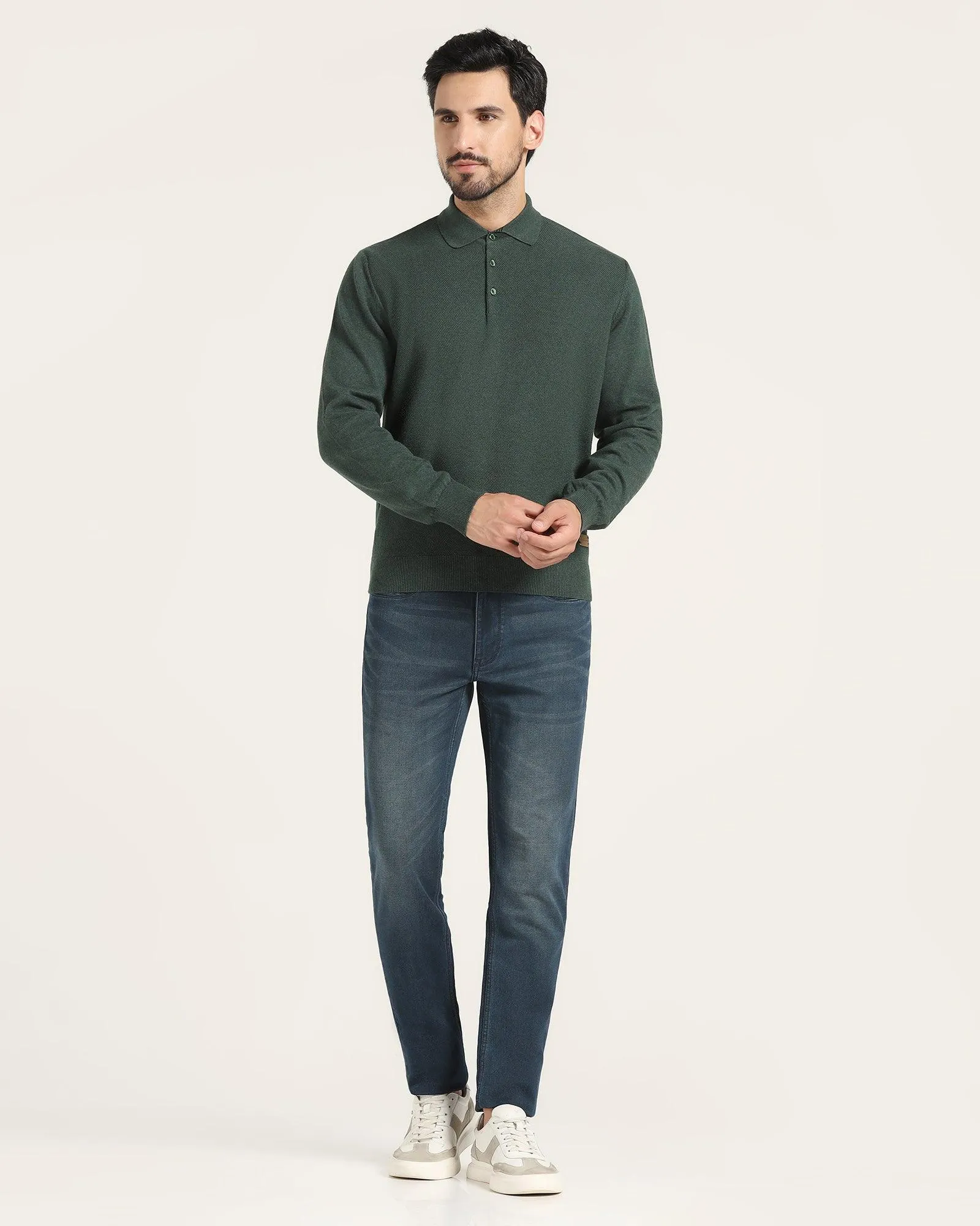 Polo Neck Green Solid Sweater - Jill