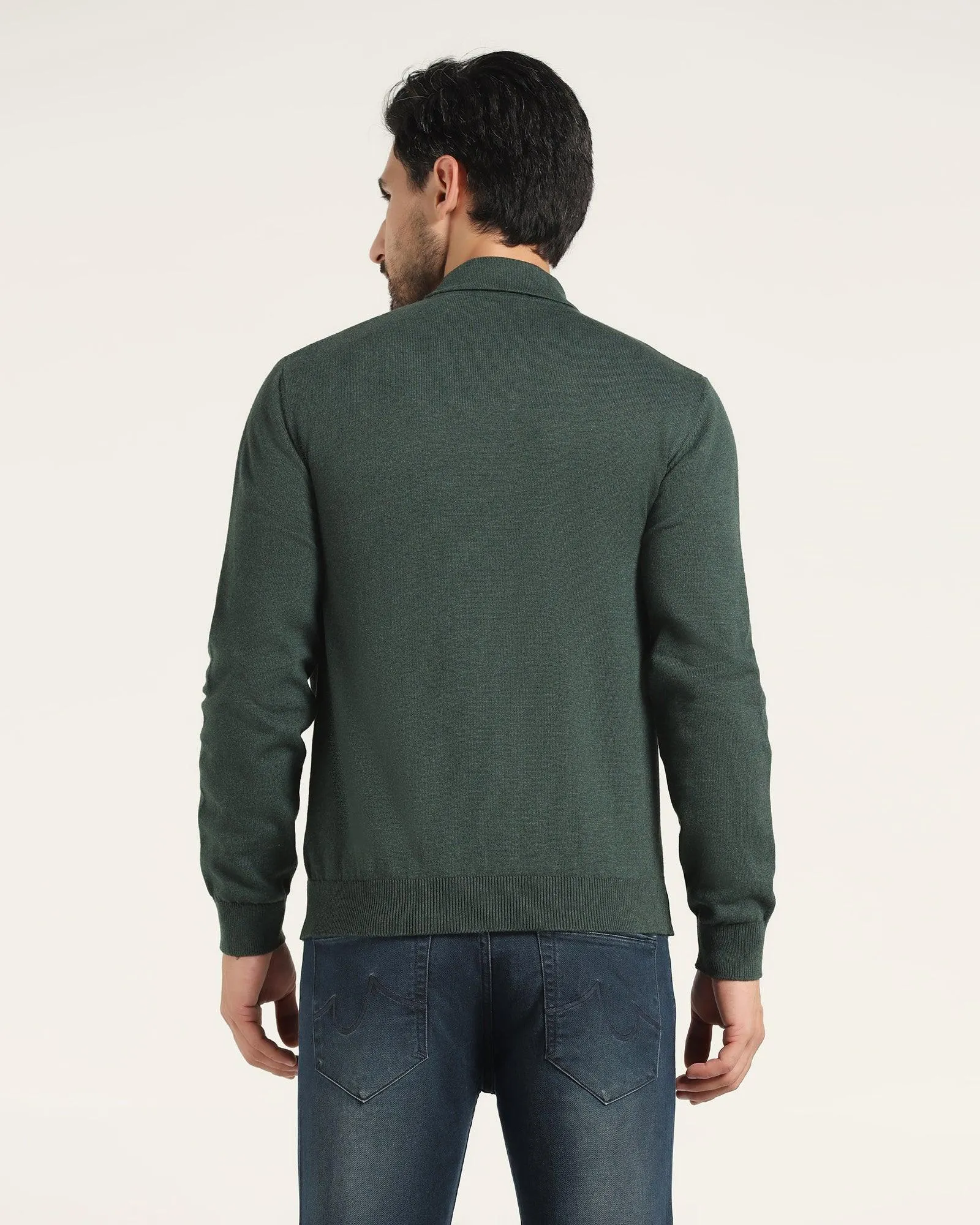 Polo Neck Green Solid Sweater - Jill