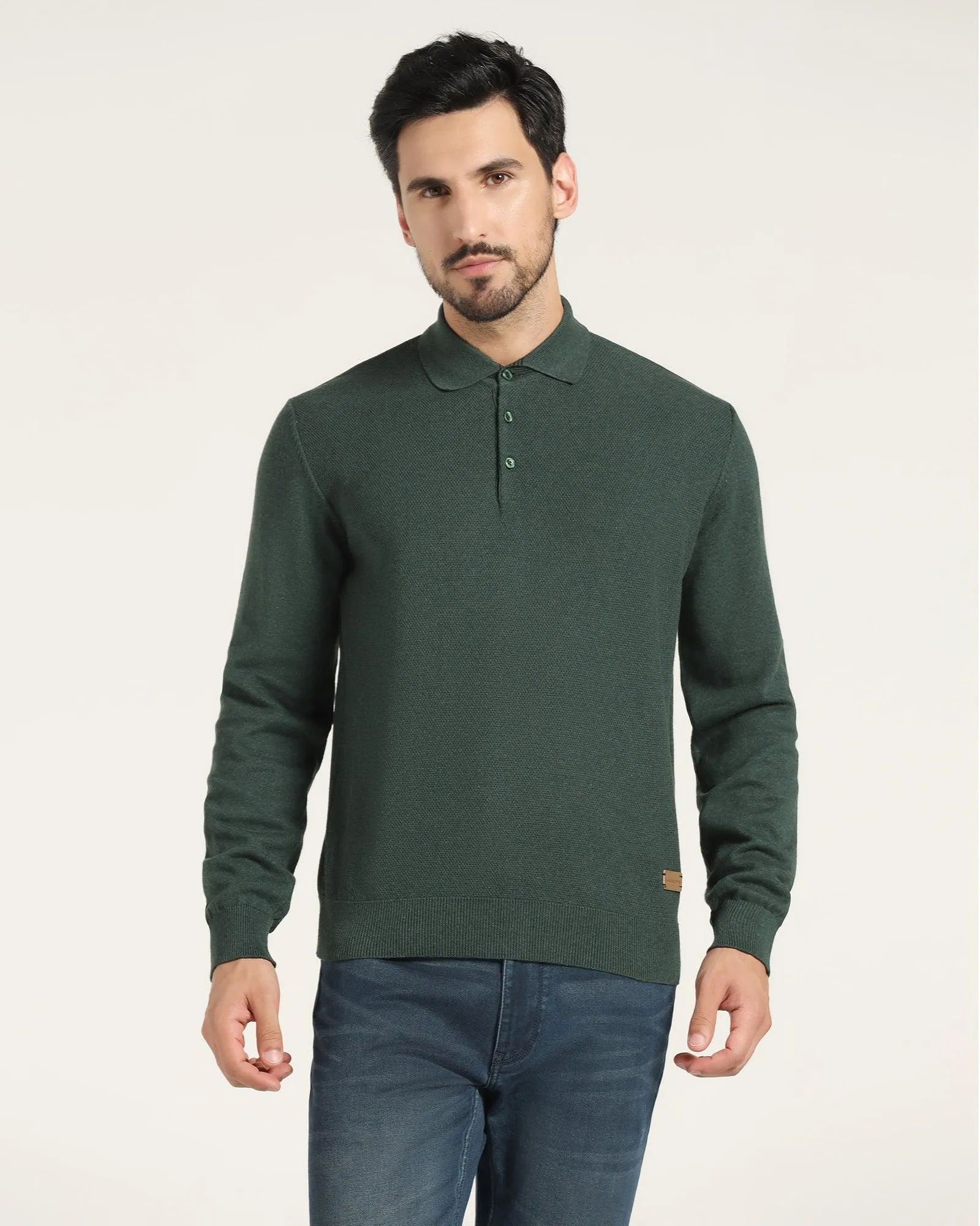 Polo Neck Green Solid Sweater - Jill