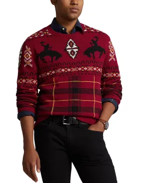 POLO Ralph Lauren MEN Wool Blend Chunky Knit Western Fair Isle Crewneck Sweater