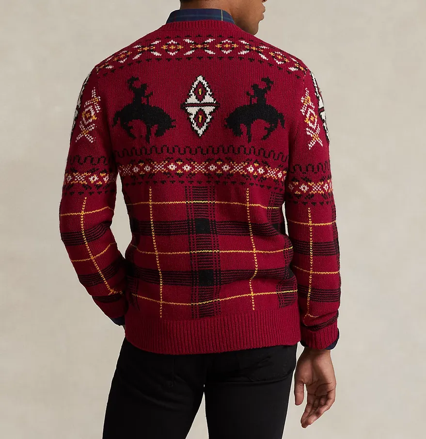 POLO Ralph Lauren MEN Wool Blend Chunky Knit Western Fair Isle Crewneck Sweater