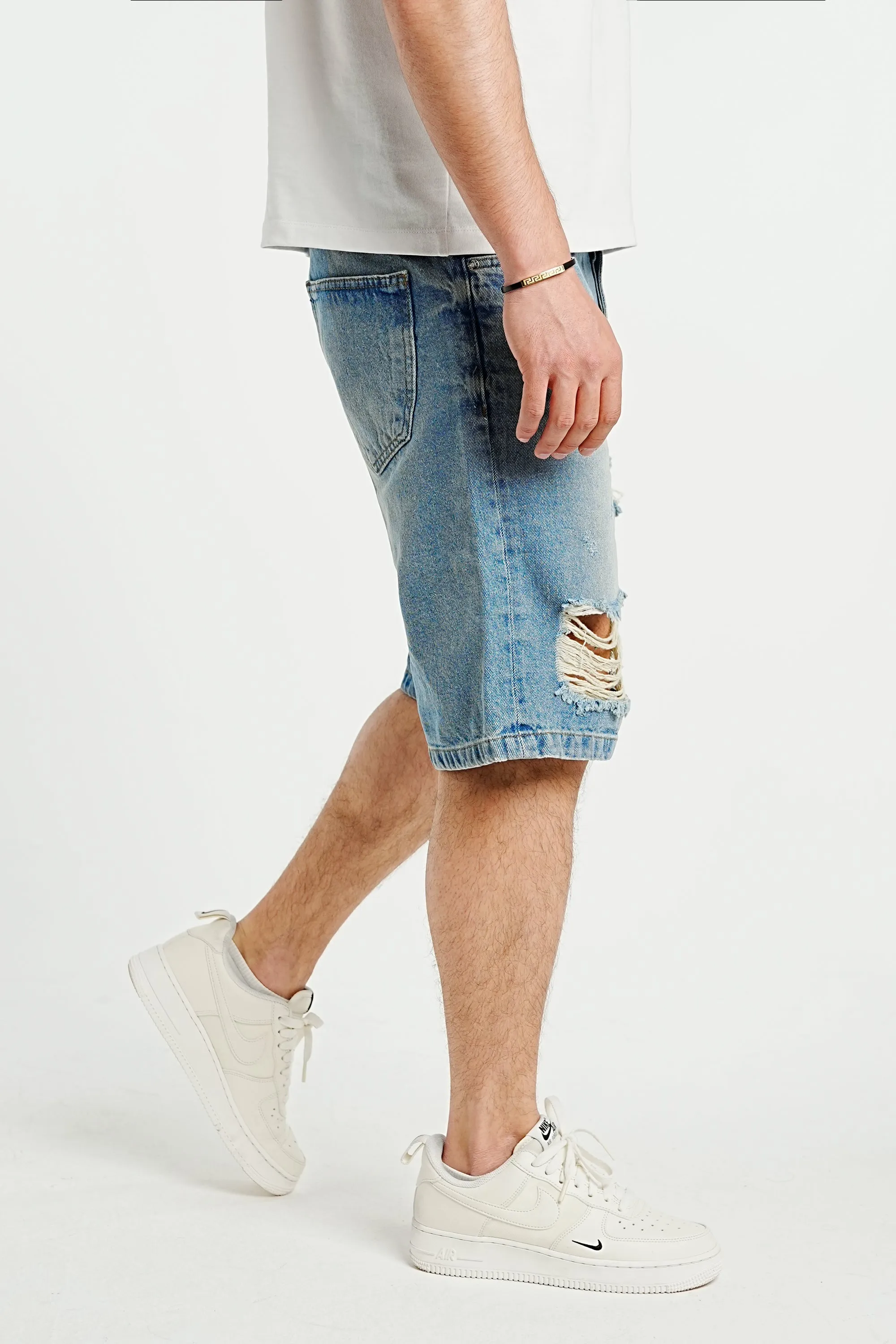 Premium Distressed Blue Denim Shorts