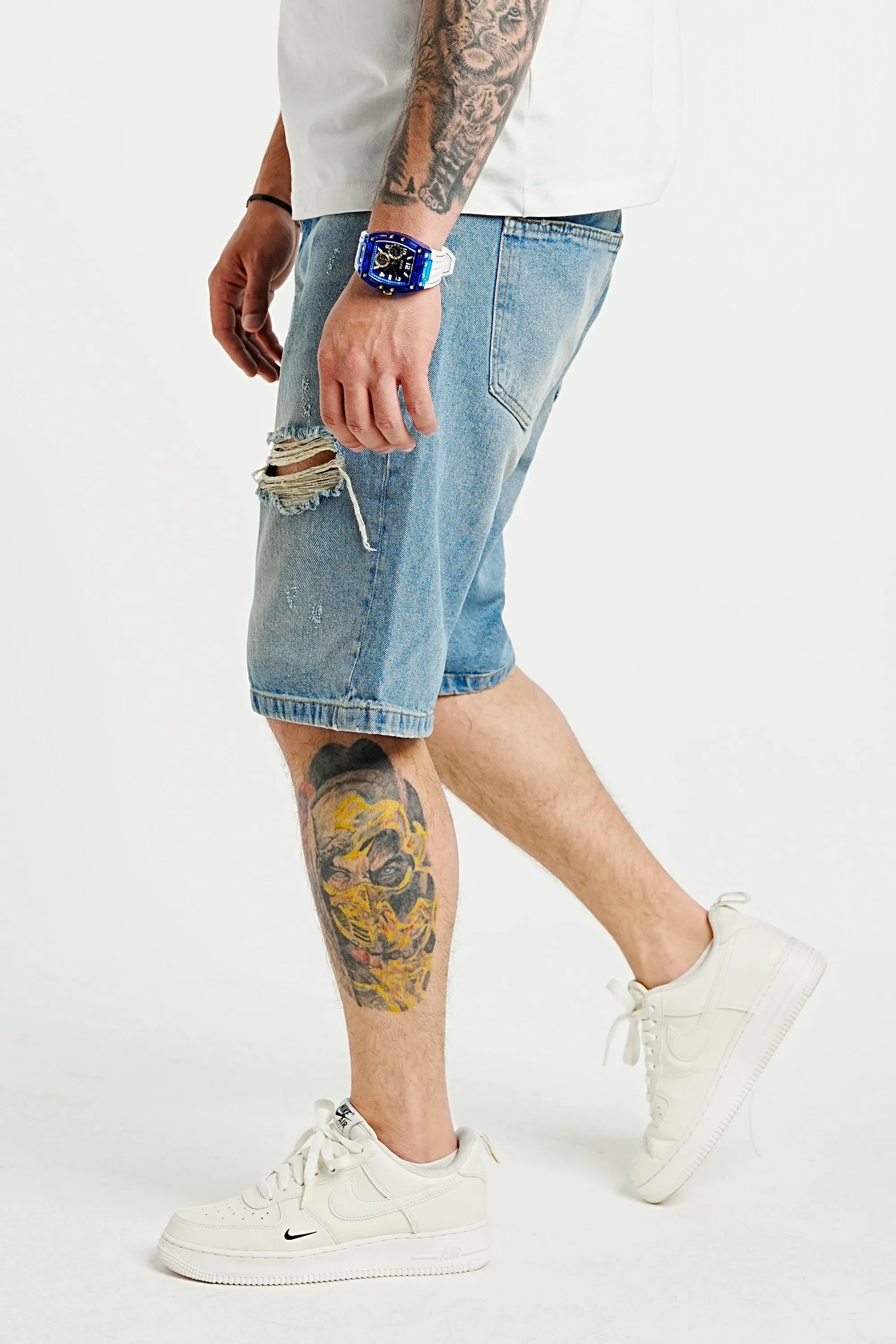 Premium Distressed Blue Denim Shorts