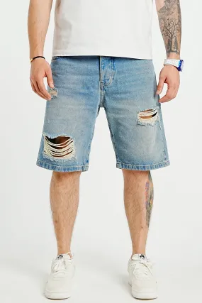 Premium Distressed Blue Denim Shorts