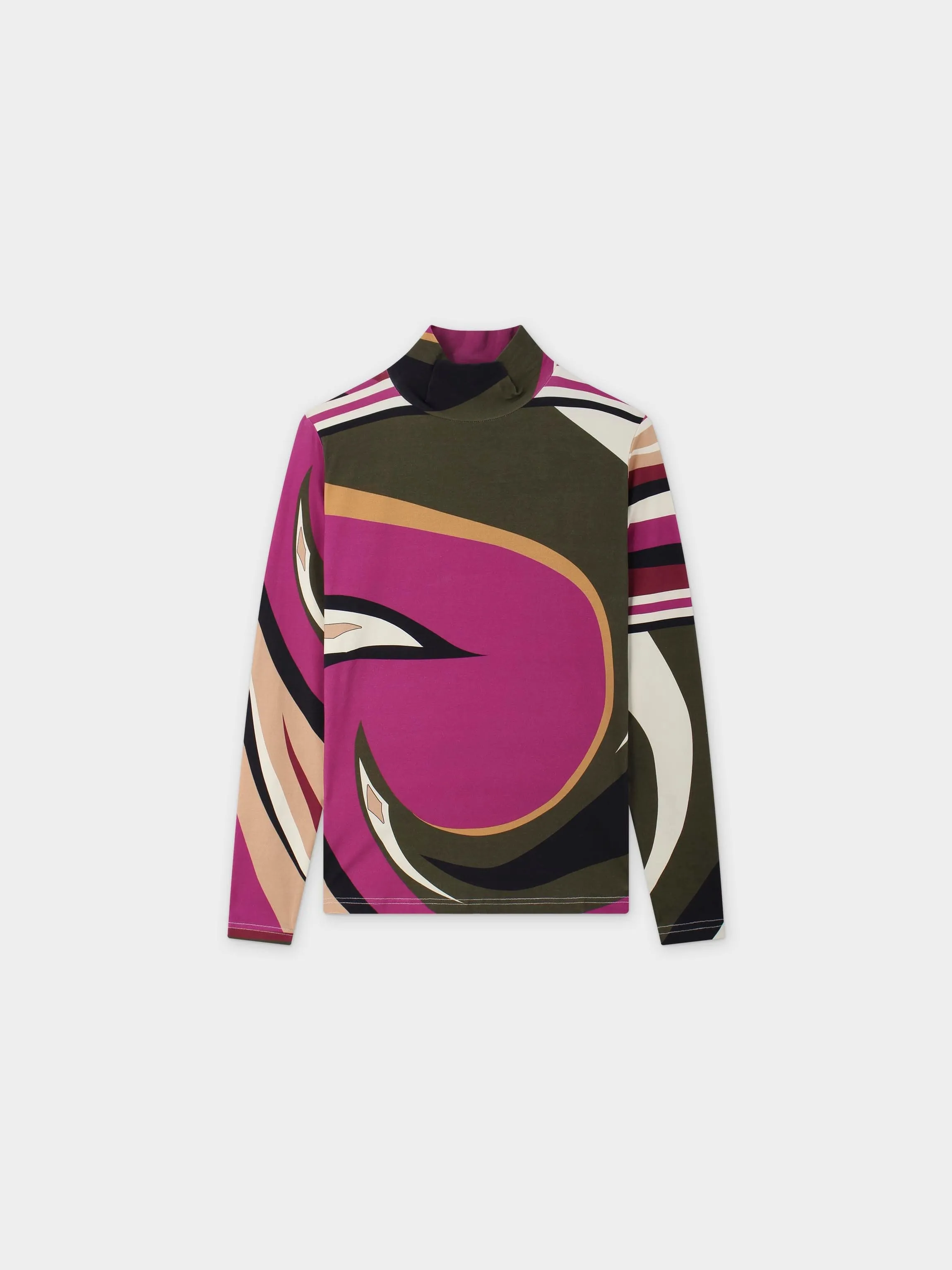 Printed Modal Turtleneck-Multi Colored Swirl