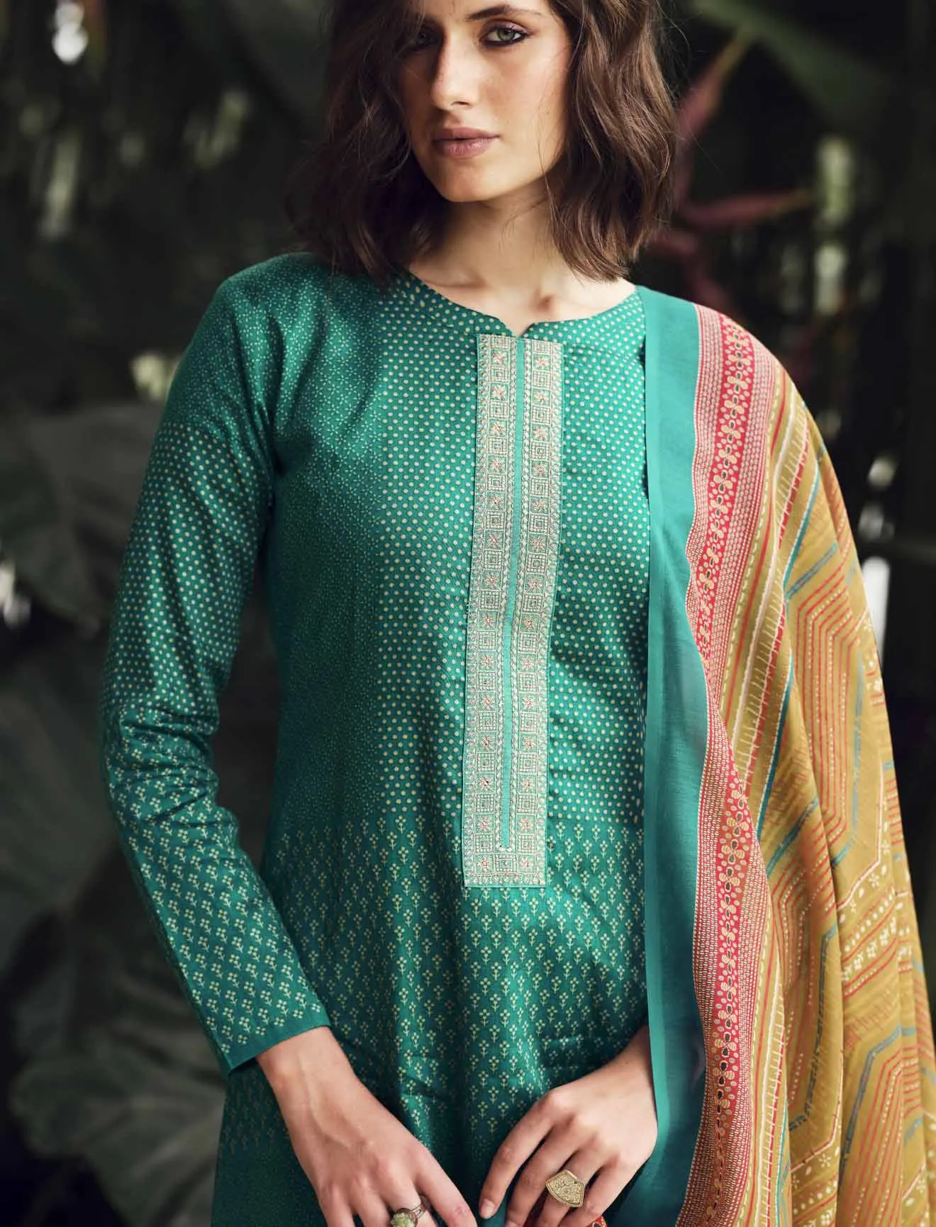 Pure Cotton Silk Unstitched Women Green Salwar Suit Dress Material