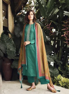 Pure Cotton Silk Unstitched Women Green Salwar Suit Dress Material