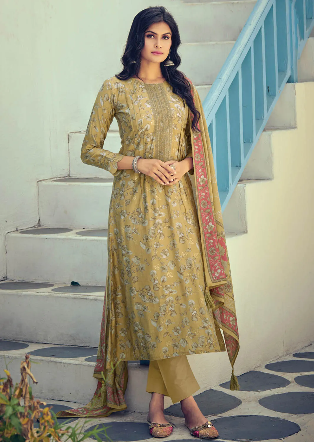 Pure Muslin Party Wear Unstitched Women Salwar Suit Set