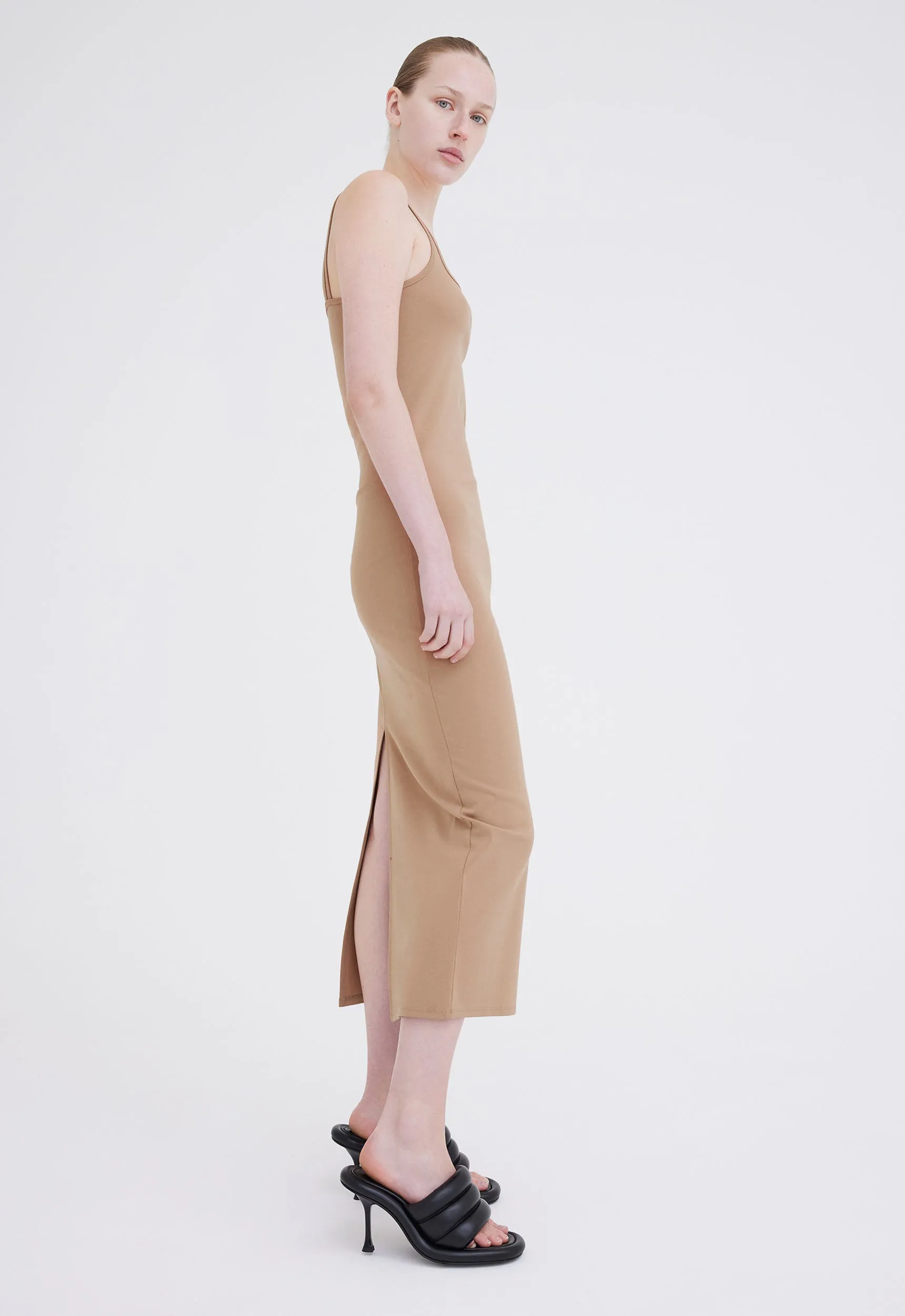 Quinto Ribbed Tank Dress in Upstate Tan