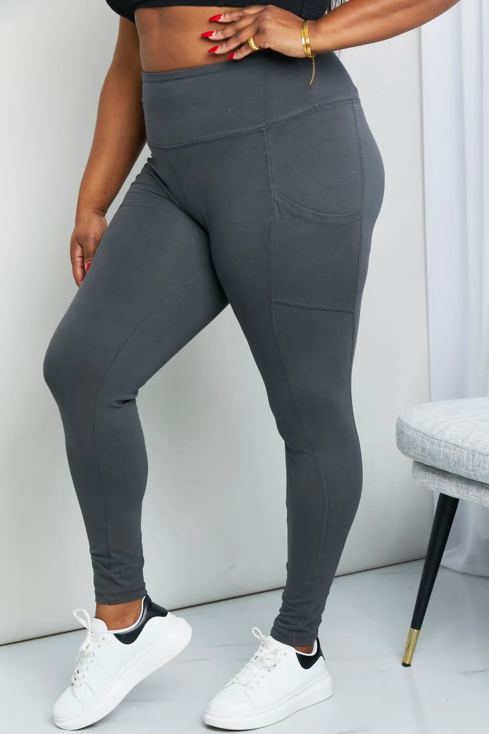 Ready to Roll Wide Waistband Pocket Leggings in Ash Grey