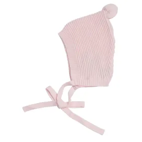 Rib Knit Bonnet w/ Pompom- Pink