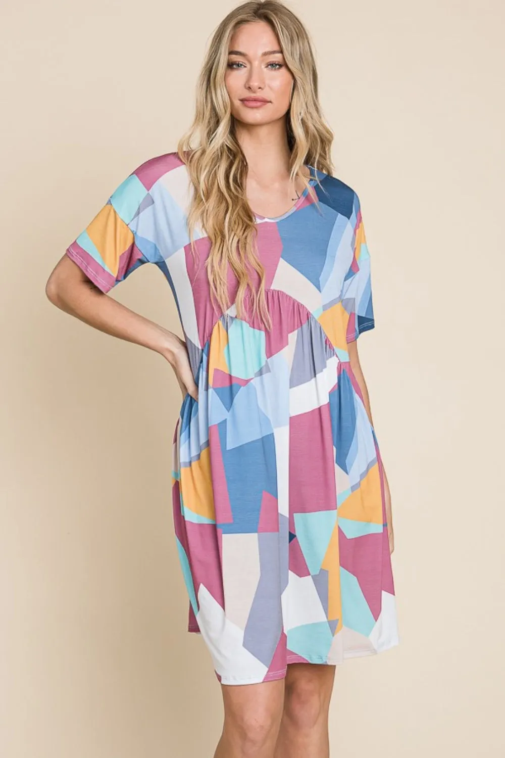 Ruched Color Block Short Sleeve Dress