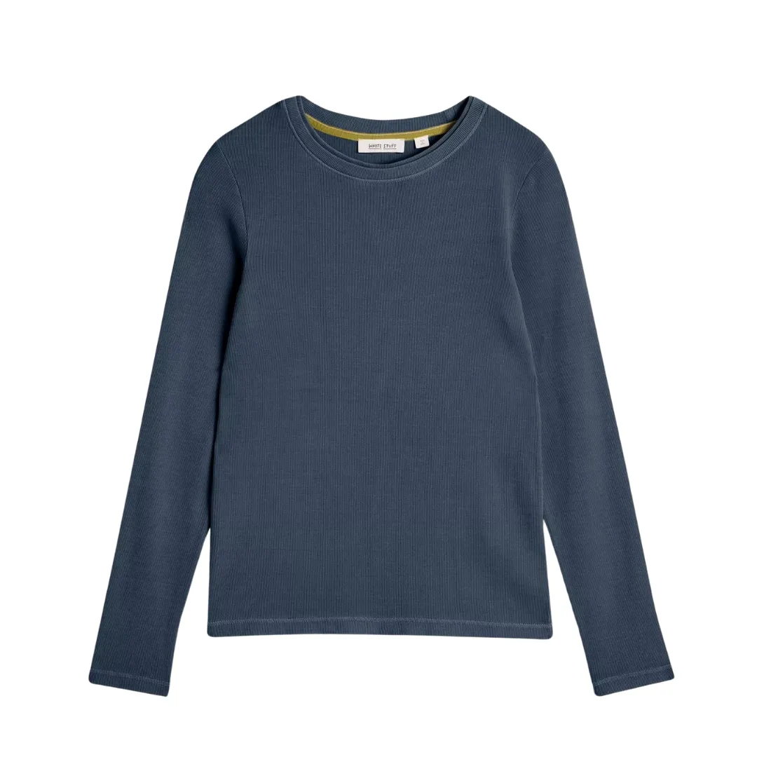 Sadie Long Sleeve Rib Tee - Mid Blue