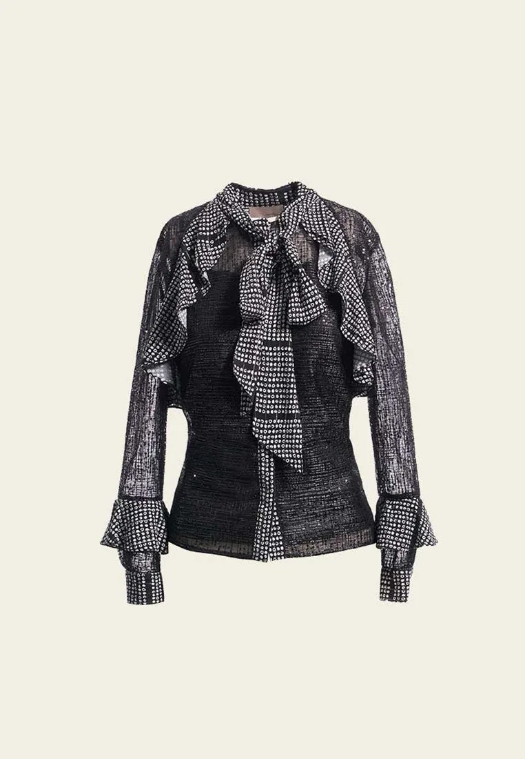 Sequin-detail Mesh Patchwork Shirt