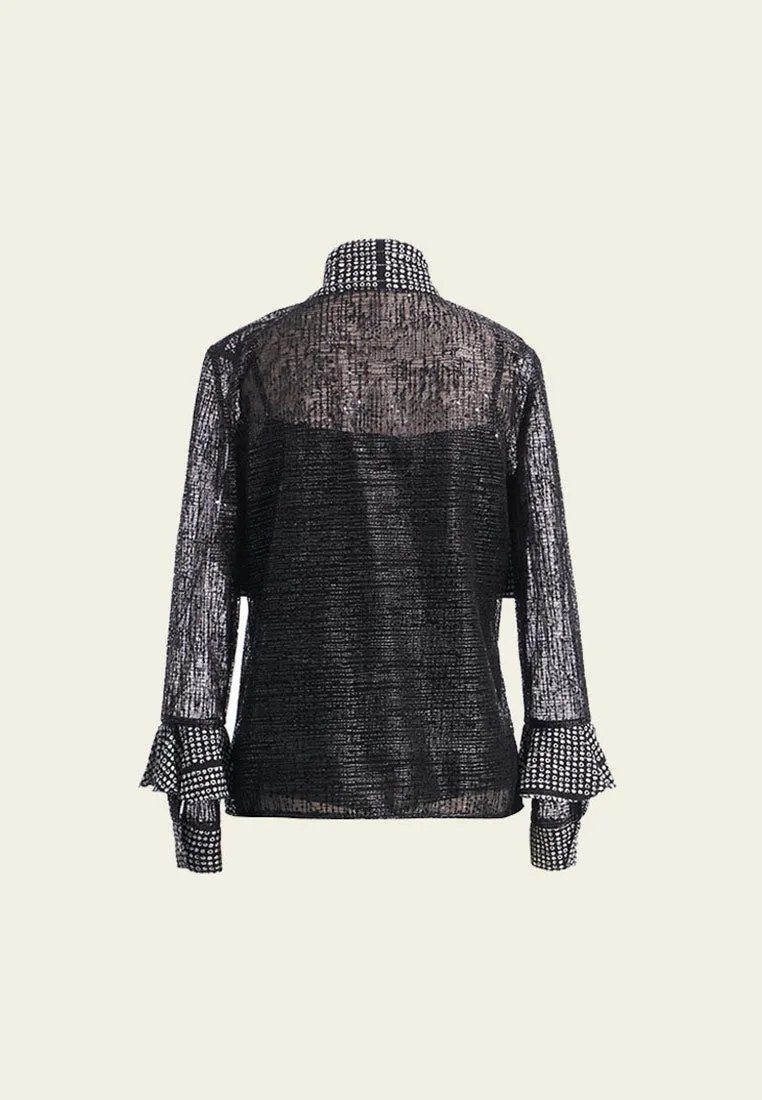 Sequin-detail Mesh Patchwork Shirt