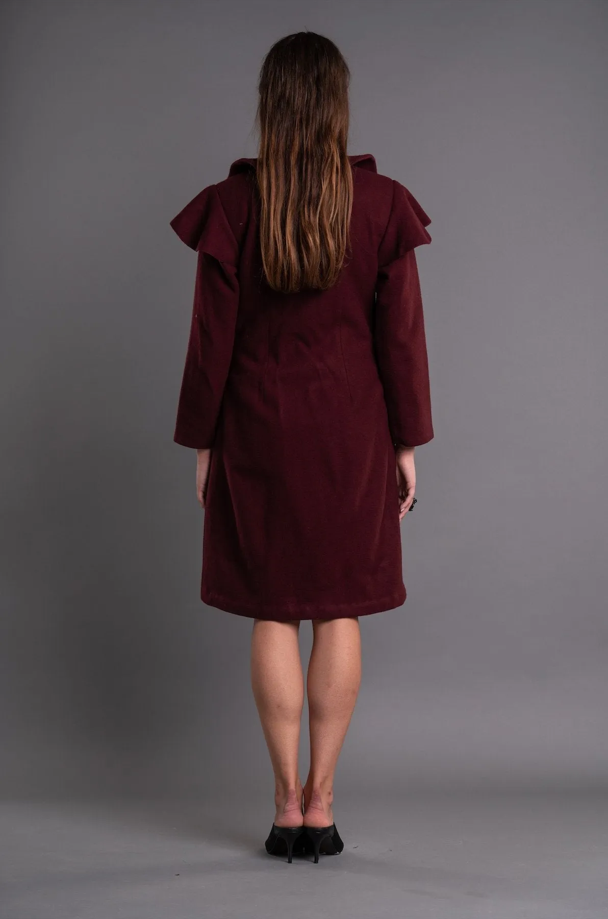 Shawl Collar Ruffle Coat Dress - Dag Dai