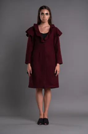 Shawl Collar Ruffle Coat Dress - Dag Dai