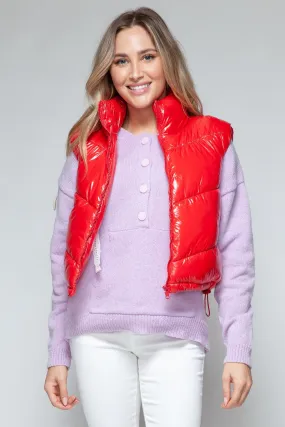 Shiny Quilted Red Vest Snobbish Zip Up Turtleneck Sleeveless