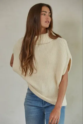 Sleeveless Knit Sweater w/ Turtleneck - Cream