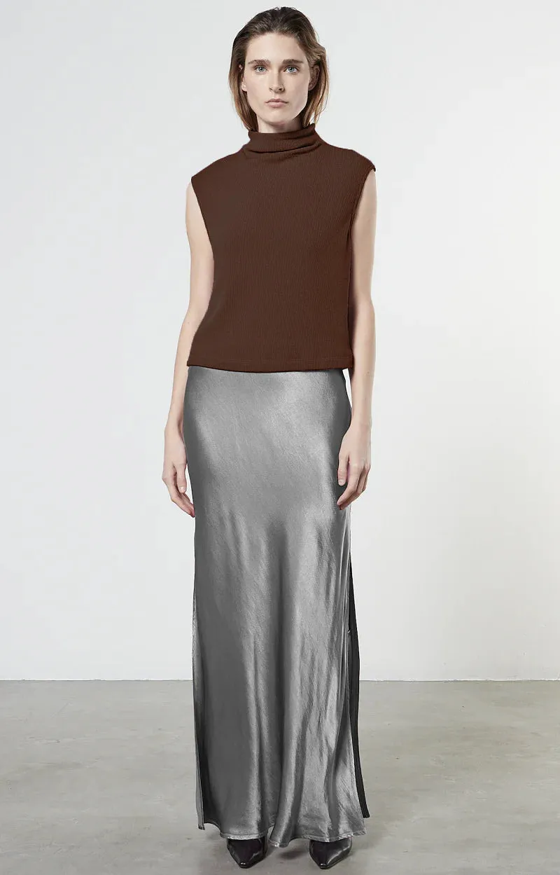 Sleeveless Knit Turtleneck Top - Saddle Brown