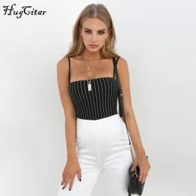 Spaghetti strap striped slash neck backless sexy bodycon bodysuit