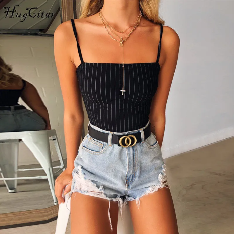 Spaghetti strap striped slash neck backless sexy bodycon bodysuit