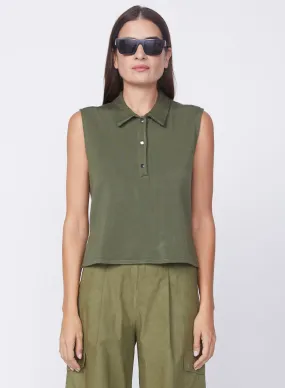 STA Softest Fleece Snap Polo Tank in Seaweed