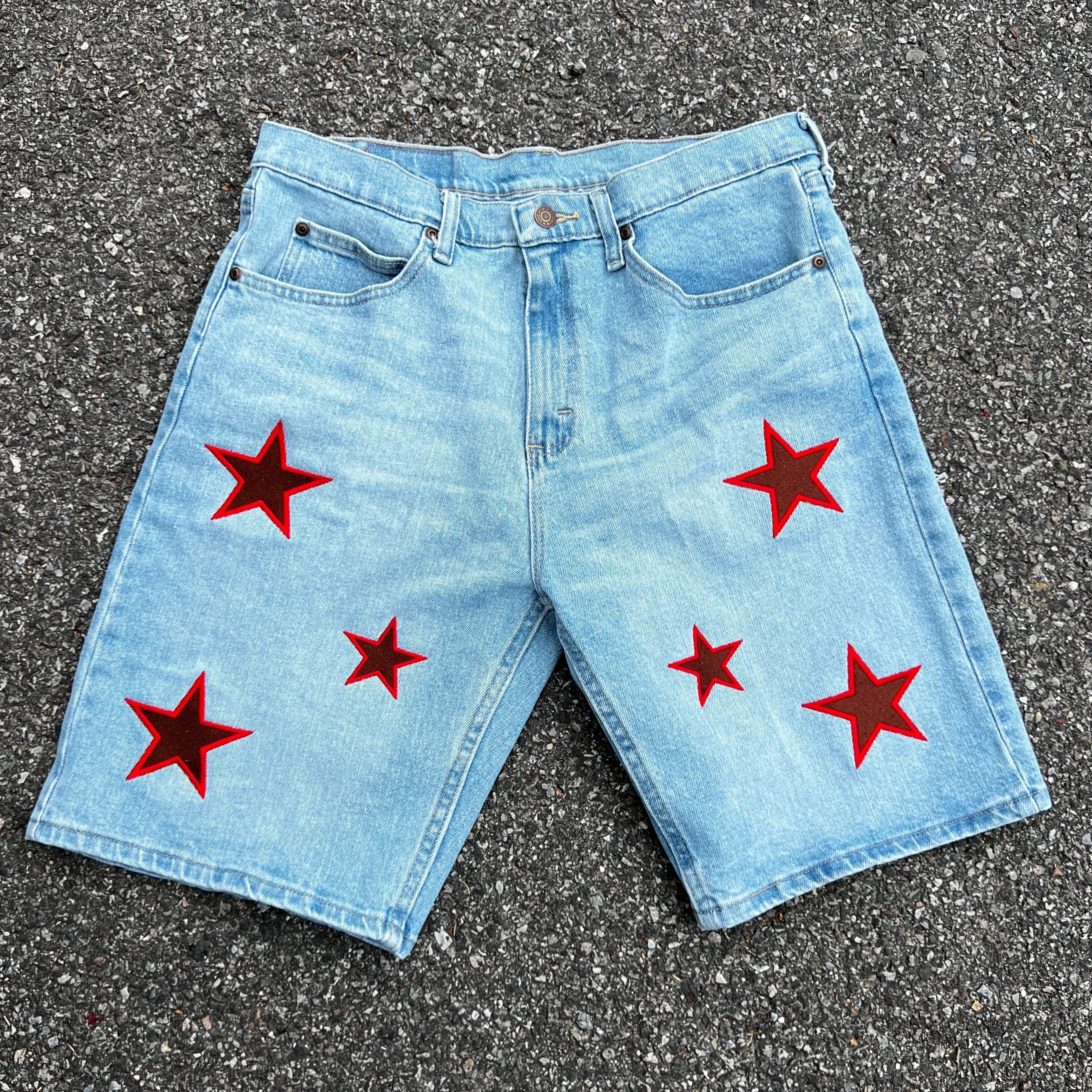 Star Embroidered Denim Short