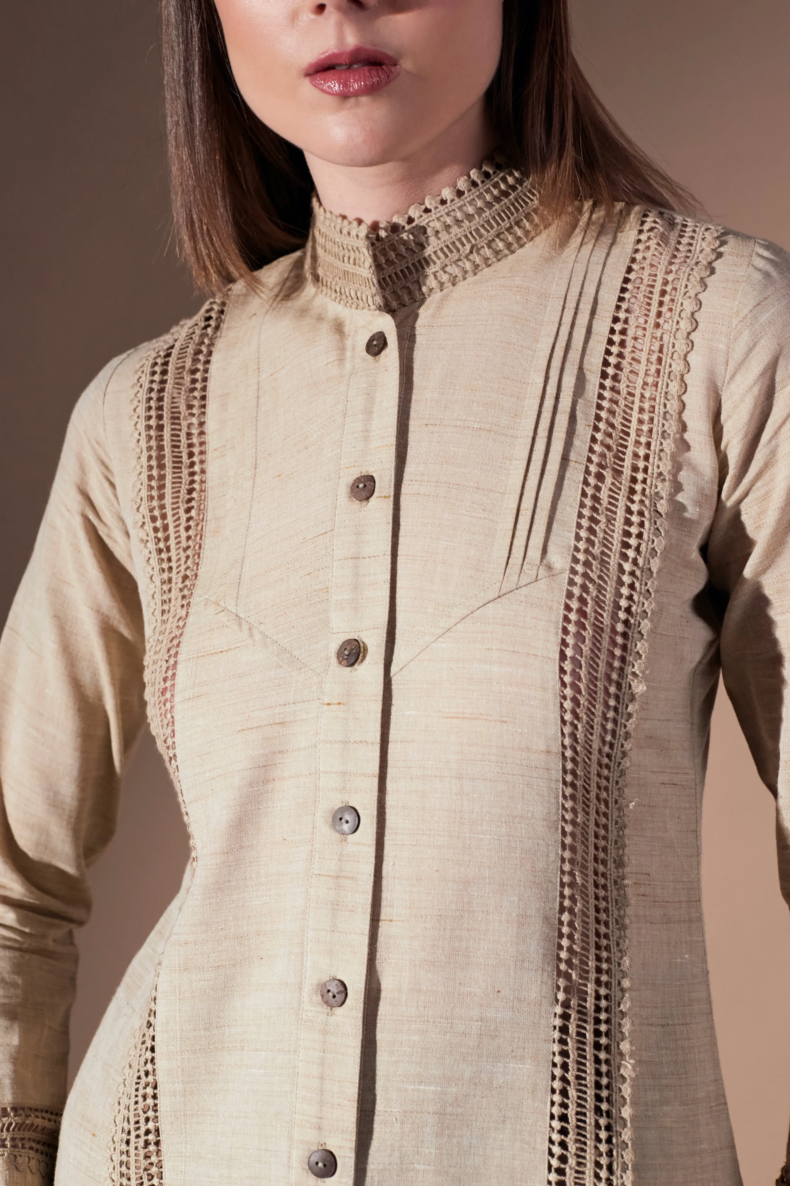 Statement Women's Cotton Shirt With Lace Detailing