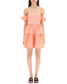 Staud Paloma Off-the-Shoulder Tiered Mini Dress in Coral