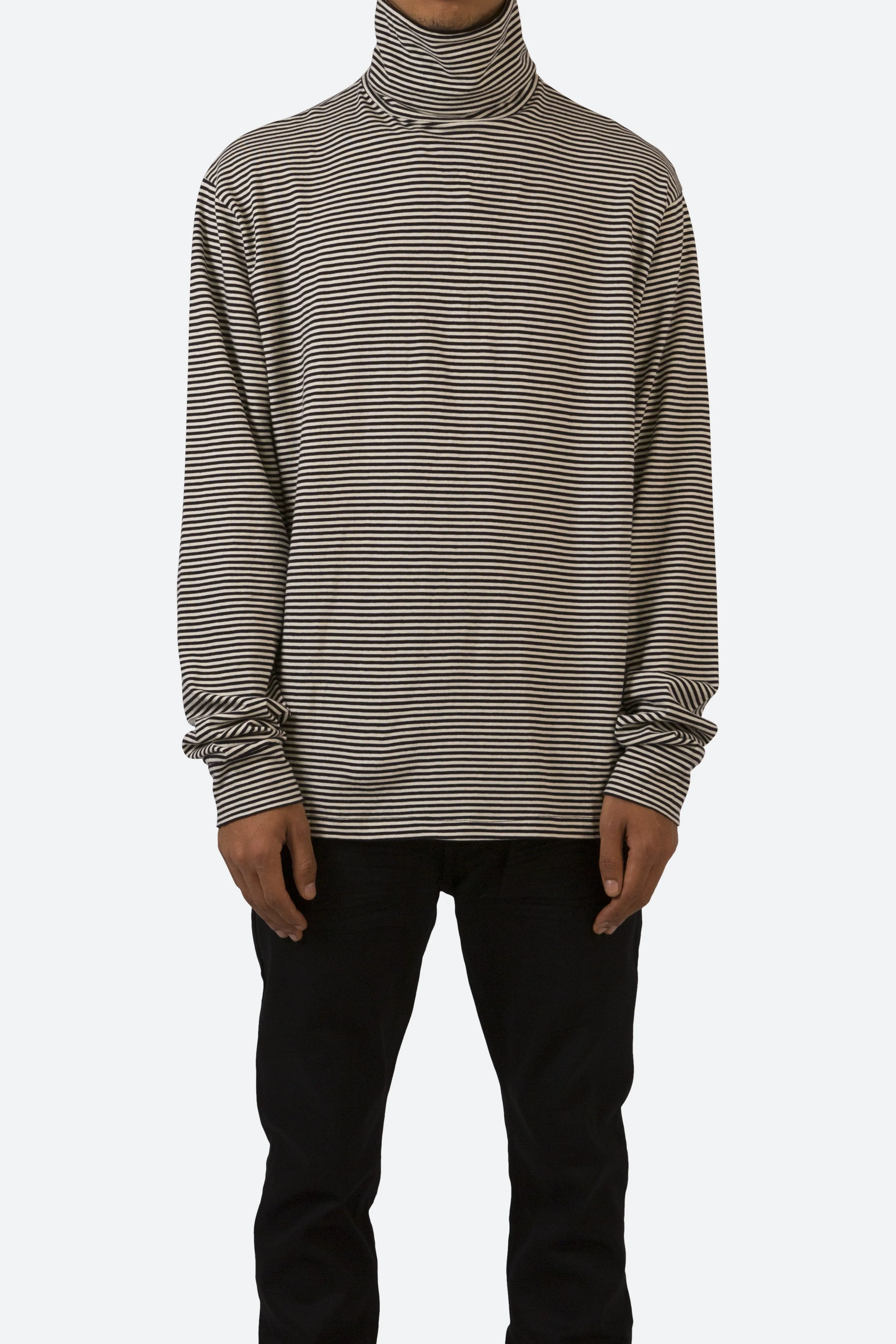 Striped Turtleneck L/S Tee - Black/White