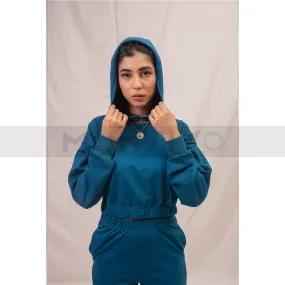 Teal Blue Oversized Cropped Hoodie